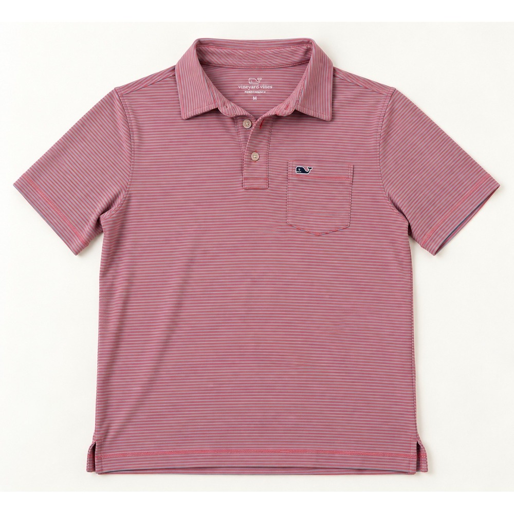 Vineyard Vines Boys Edgartown Polo Shirt Pink Blue Striped Size M 12-14
